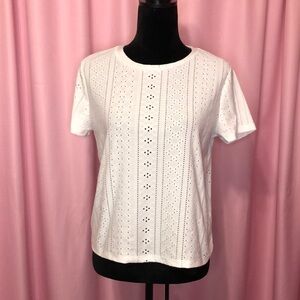 Stretchy Off White Eyelet Short Sleeve T Shirt
